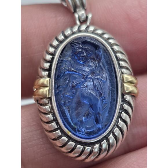 PHILLIP GABRIEL MENEGATTI 18K GOLD STERLING SILVER BLUE WOMAN GLASS PENDANT - Picture 1 of 16